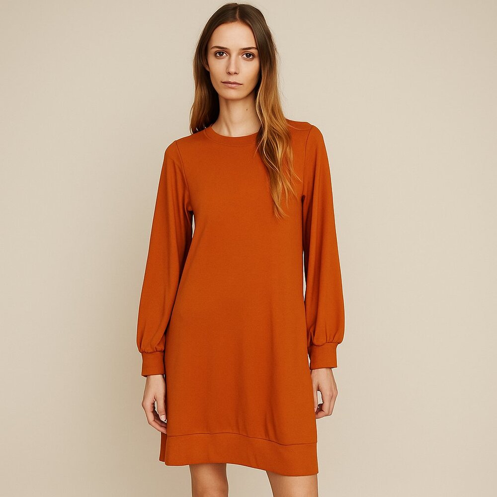 Sugar Lips NEW Burnt Orange Balloon Sleeve Cotton Sweatshirt Dress Size M L